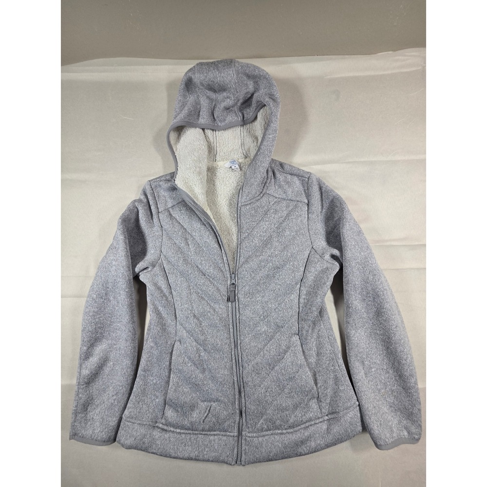 Time and Tru Womens Gray Sherpa Lined Full Zip Hoodie Jacket Size M 8-10